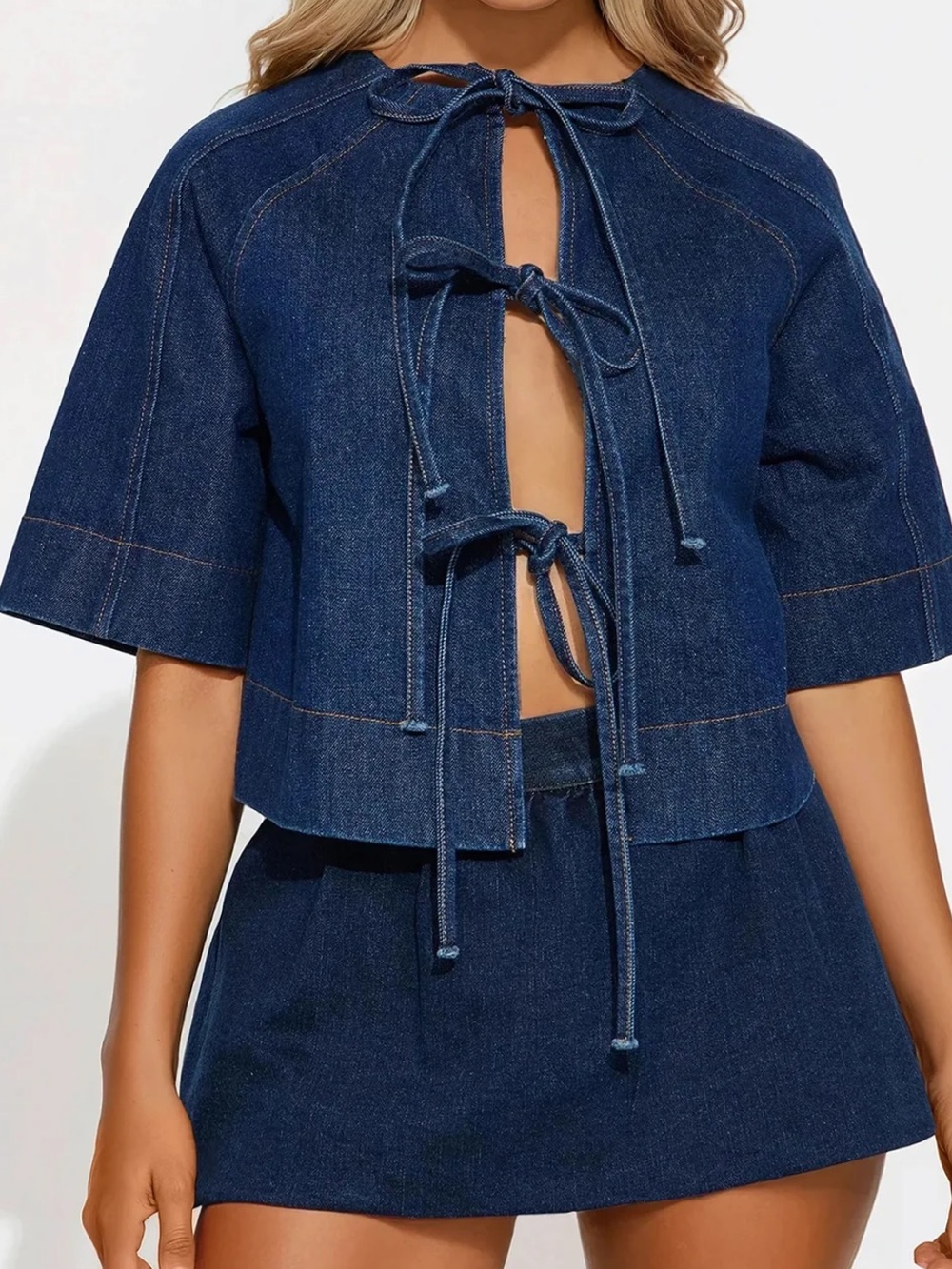 Blue Denim Tie-Front blouse